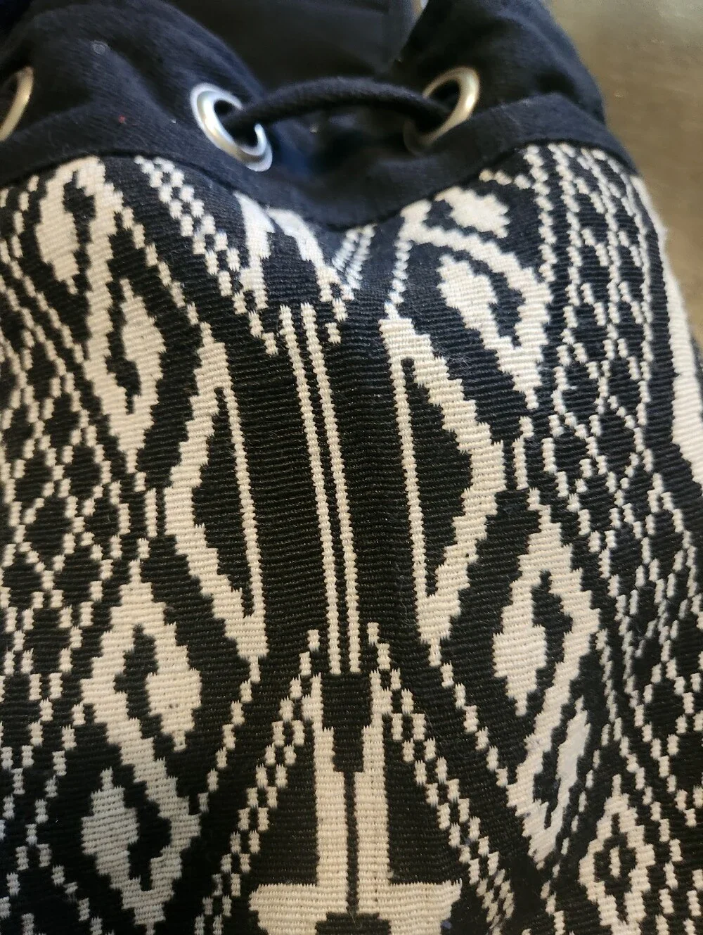 Expressions Nyc Beaded Black & White Tribal Drawstring Backpack